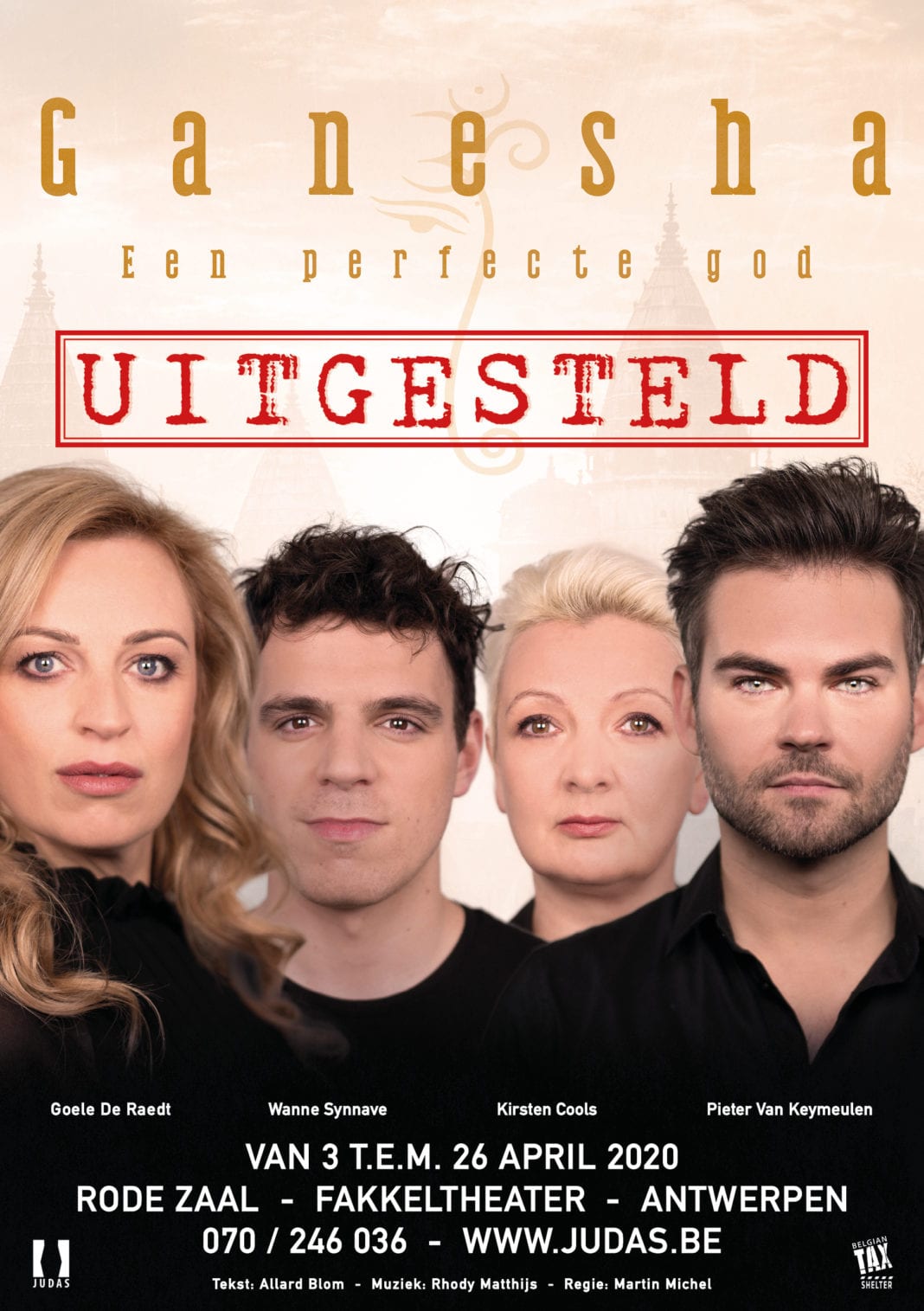 Judas TheaterProducties stelt musical “GANESHA – Een perfecte god” uit tot het najaar